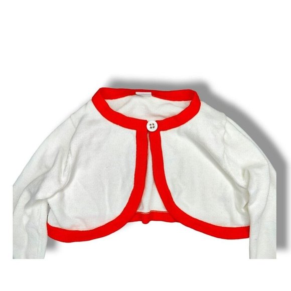 Janie & Jack Sweater Size 3 Months Cropped Cardigan White Orange 100% Cotton - Picture 1 of 8